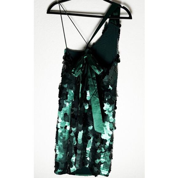Anthropologie x Maeve Women's Sequined One-Shoulder Mini Dress Forrest Green NWT - Picture 7 of 14
